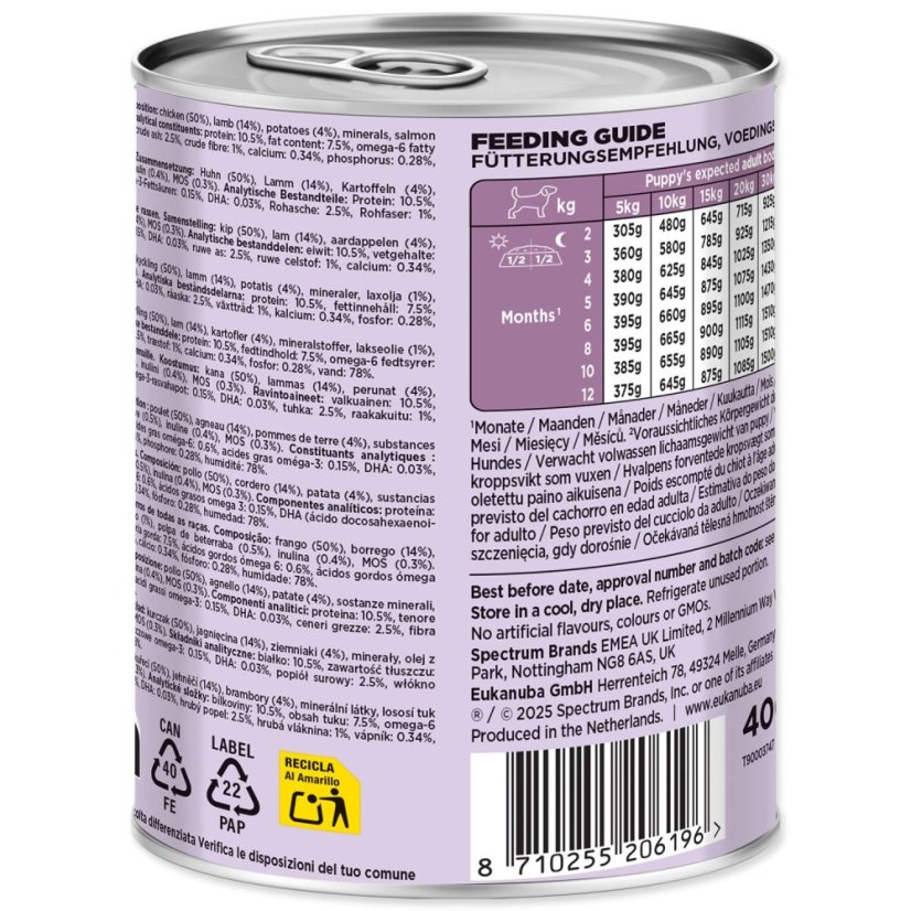 Konzerva EUKANUBA Puppy bohatá na jehněčí s bramborami 400 g