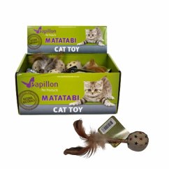 Matatabi hůlka s míčem z pytloviny a peřím 9,1 cm