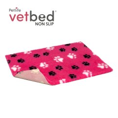 Vetbed protiskluz / Drybed růžová černé a bílé packy DELUXE 100 x 75 cm, vlas 30 mm