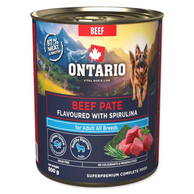 Konzerva Ontario Adult hovězí pate s příchutí spiruliny 800g