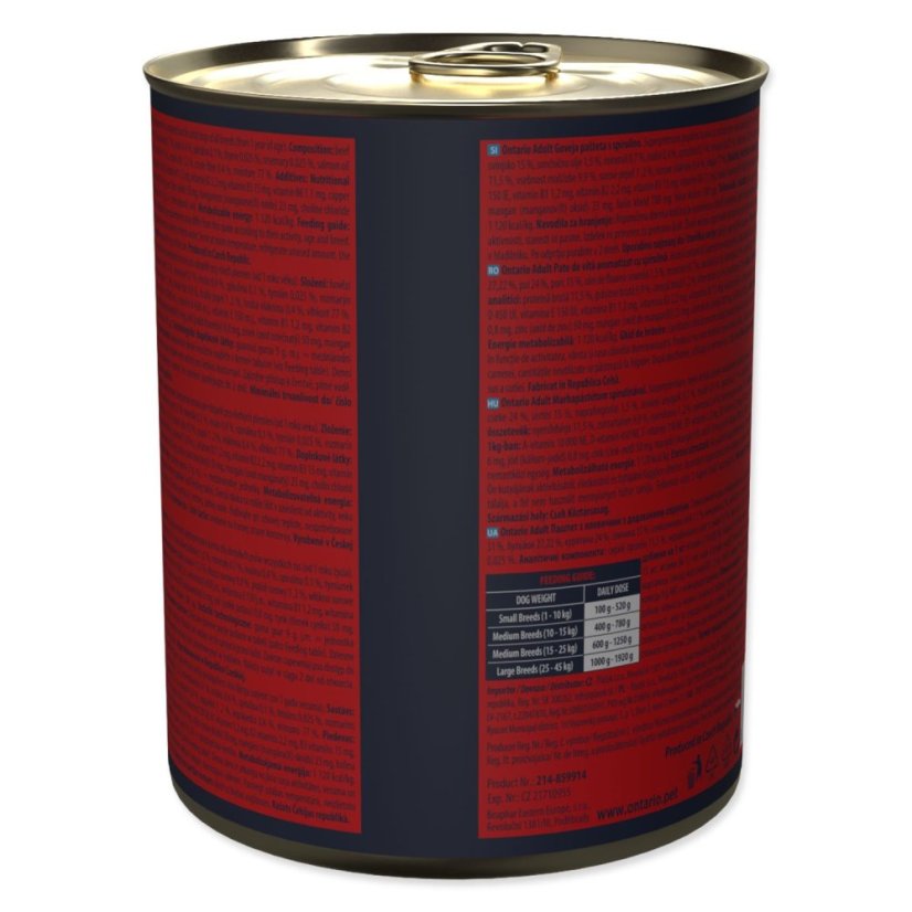 Konzerva Ontario Adult hovězí pate s příchutí spiruliny 800g