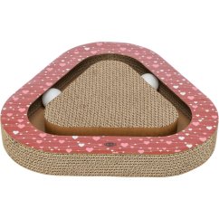 Škrabací karton VALENTINE triangl, s míčky a catnipem, 36 x 5 x 36/36 cm, červená - LIMITOVANÁ NABÍD