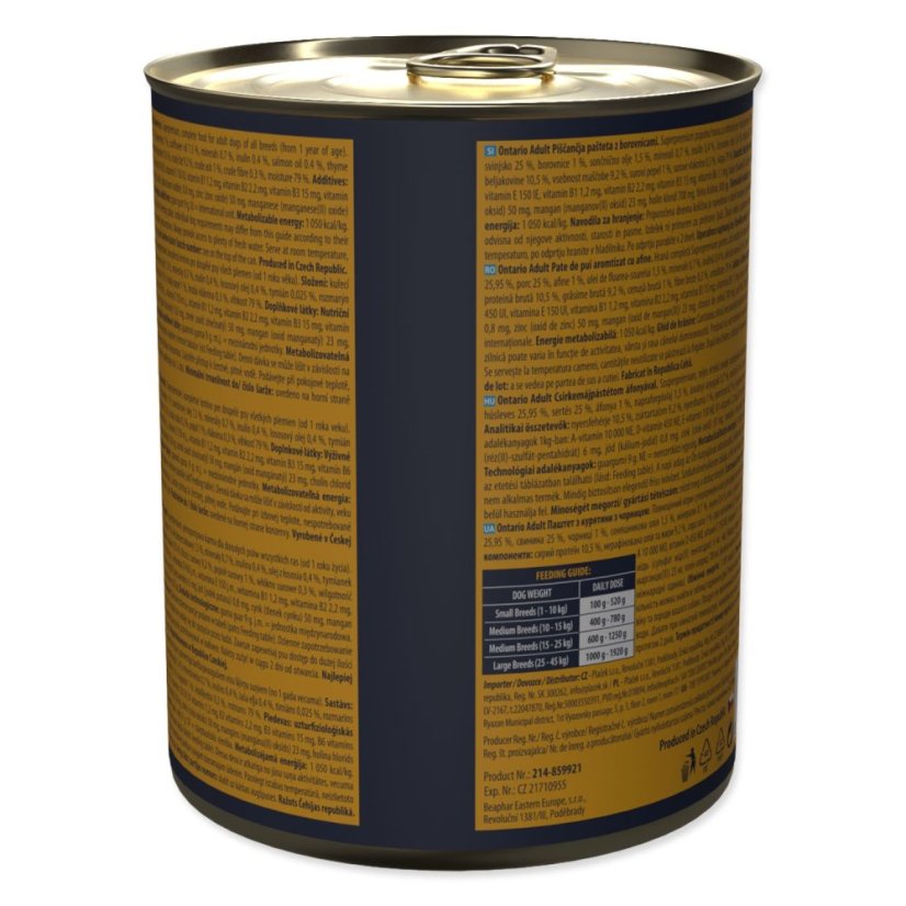 Konzerva Ontario Adult kuřecí pate s příchutí borůvek 800g