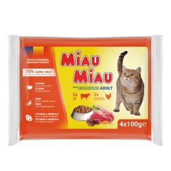 Miau Miau Cat Mix hovězí a kuřecí, kapsa 100 g (4 pack)