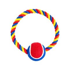 Bavlněný kruh s tenisákem 6 cm, 18 cm / 140 g, červená/modrá/bílá, HipHop Dog