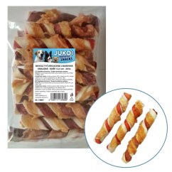 Tyč buvolí kroucená 2 barevná obalená kuřecím masem JUKO Snacks 12,5 cm (20 ks)