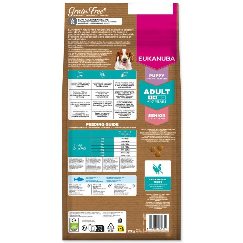 Krmivo EUKANUBA Grain Free Adult Small & Medium rich in ocean fish 12kg