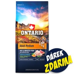 Krmivo Ontario Adult Medium Fish & Brown Rice 12kg+Pochoutka Ontario kachna 500g