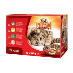 PROPESKO Cat hovězí, kuřecí, jehněčí a zvěřina, kapsa 100 g (12 pack) 
