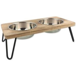 Misky Dog Fantasy nerez s dřevěným stojánkem, železné nohy 2x850ml