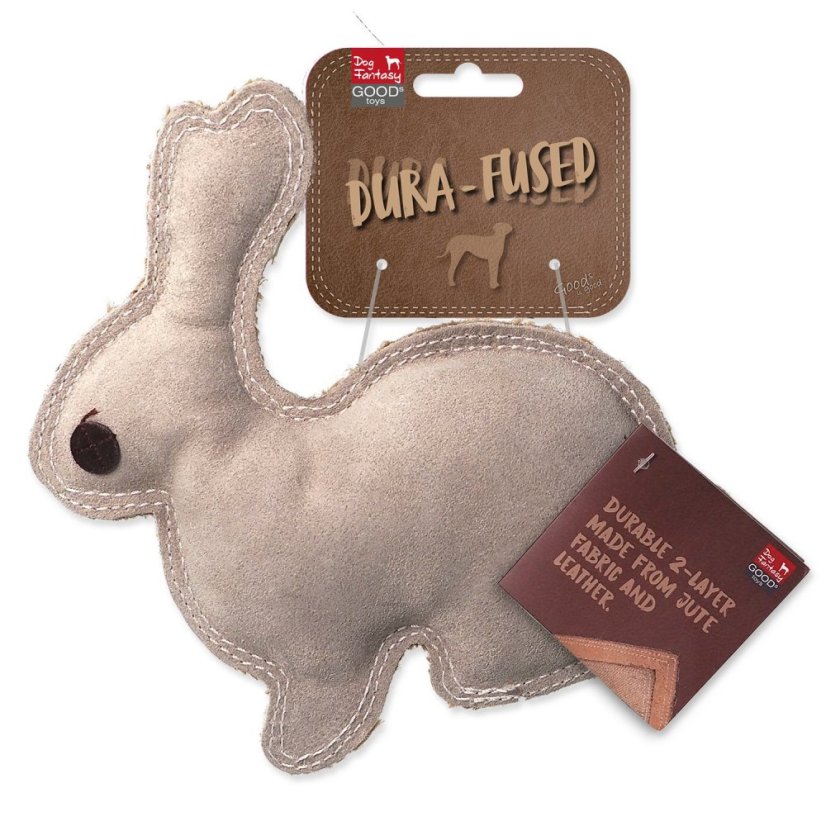 Hračka Dog Fantasy Dura-fused králík malý pískací, kůže a juta 20cm