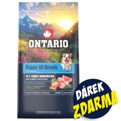 Krmivo Ontario Puppy & Junior Monoprotein Turkey  6,5kg + 3 konzervy 200g ZDARMA