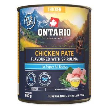 Konzerva Ontario Puppy kuřecí pate s příchutí spiruliny 800g