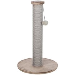 Škrabací sloupek LIVIA s plyšovou kuličkou, 64 cm, sisal/plyš, béžovošedá