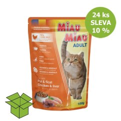 Miau Miau Cat kuřecí a játra, kapsa 100 g (24 ks) SLEVA 10 %