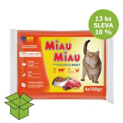 Miau Miau Cat Mix hovězí a kuřecí, kapsa 100 g 4 pack (13 ks) SLEVA 10 %