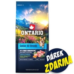 Krmivo Ontario Senior All Breeds Monoprotein Turkey&Sweet Potatoes12kg+Pochoutka Ontario kachna 500g