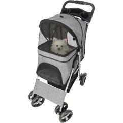 Kočárek pro psy BUGGY, rychlosklápěcí, 47 x 100 x 80cm, nosnost do 15 kg, šedá