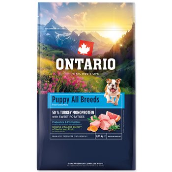 Krmivo Ontario Puppy & Junior All Breeds Monoprotein Turkey & Sweet Potatoes 0,75kg