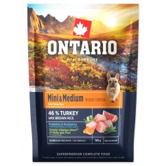 Vzorek Ontario Mini  & Medium Weight Control Turkey & Brown Rice 0,1kg