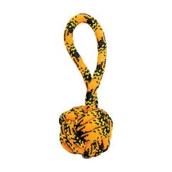 Přetahovadlo s uzlovaným míčem HipHop Dog  ROPE  ø 7cm /20 cm, neon oranžová/černá/žlutá
