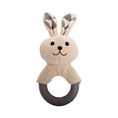 Kousátko králík s TPR kroužkem, se zvukem,  21 cm, krémová/šedá, HipHop Dog