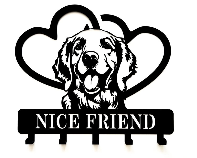 Kovový věšák - Zlatý retrívr s možností vlastního nápisu