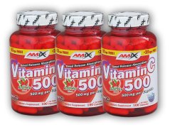 3x Vitamin C 500mg + Rose Hips 125 kapslí