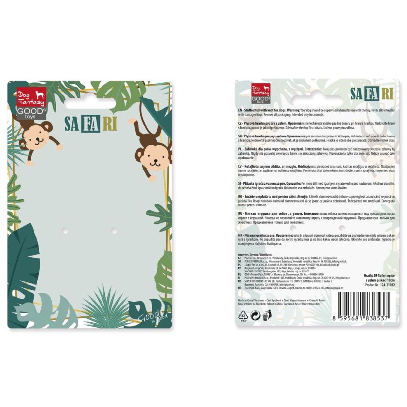 Hračka Dog Fantasy Safari opice s uzlem pískací 18cm