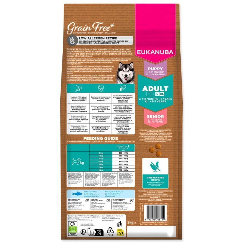Krmivo EUKANUBA Grain Free Adult Large rich in ocean fish 3kg