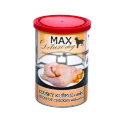 MAX Deluxe Dog kousky kuřete s mrkví, konzerva 400 g