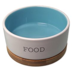 Miska Dog Fantasy keramická FOOD bílá/modrá s podtáckem 13x5,5cm, 400ml