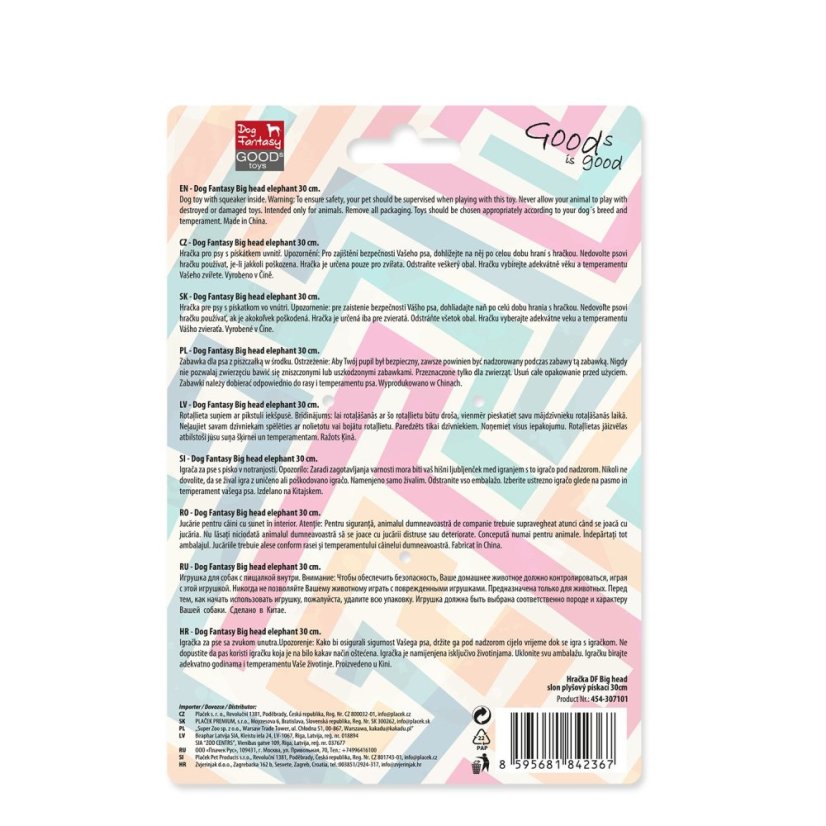 Hračka Dog Fantasy Big head slon plyšový pískací 30cm