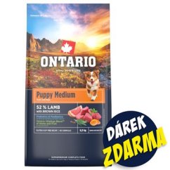 Krmivo Ontario Puppy Medium Lamb & Brown Rice 6,5kg + 3 konzervy 200g ZDARMA