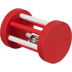 Xmas Roll - dřevěný váleček s rolničkou pro hlodavce, ø 5 × 7 cm, červená/bílá